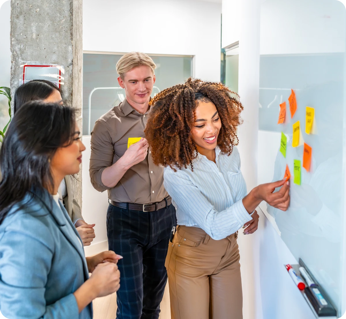 Team brainstorming with sticky notes